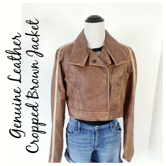 Genuine Leather Brown Cropped Jacket - Picture 2 of 15